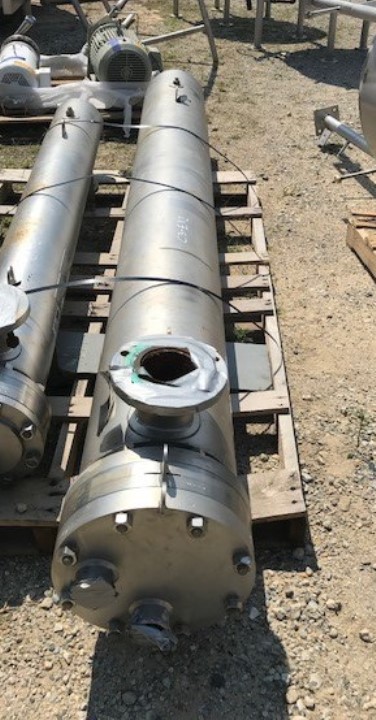 ***SOLD*** used 175 Sq.Ft. Allegheny Bradford Stainless Steel Shell and Tube Heat Exchanger. Vacuum Rated Sanitary Construction. 316 SS Tubes rated 150/FV @ 350 Deg.F. (-20).  304 SS Shell rated 150/FV @ 350 Deg.F. (-20). NB # 4137. Shell is insulated 12